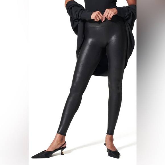 SPANX Pants - SPANX leather look leggings size medium black 24” inseam
